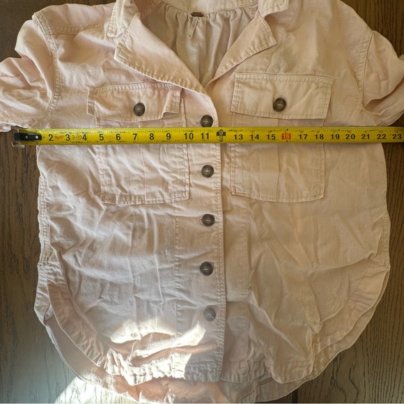 Free People light pink Top linen blend blouse collar button down - Picture 7 of 7